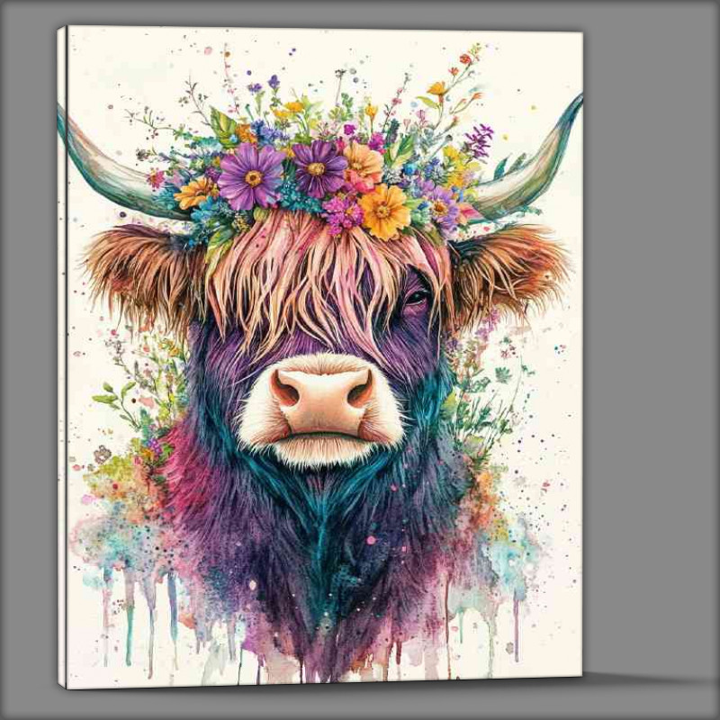 Buy Canvas : (Highland cow mary with flowers watercolour style)