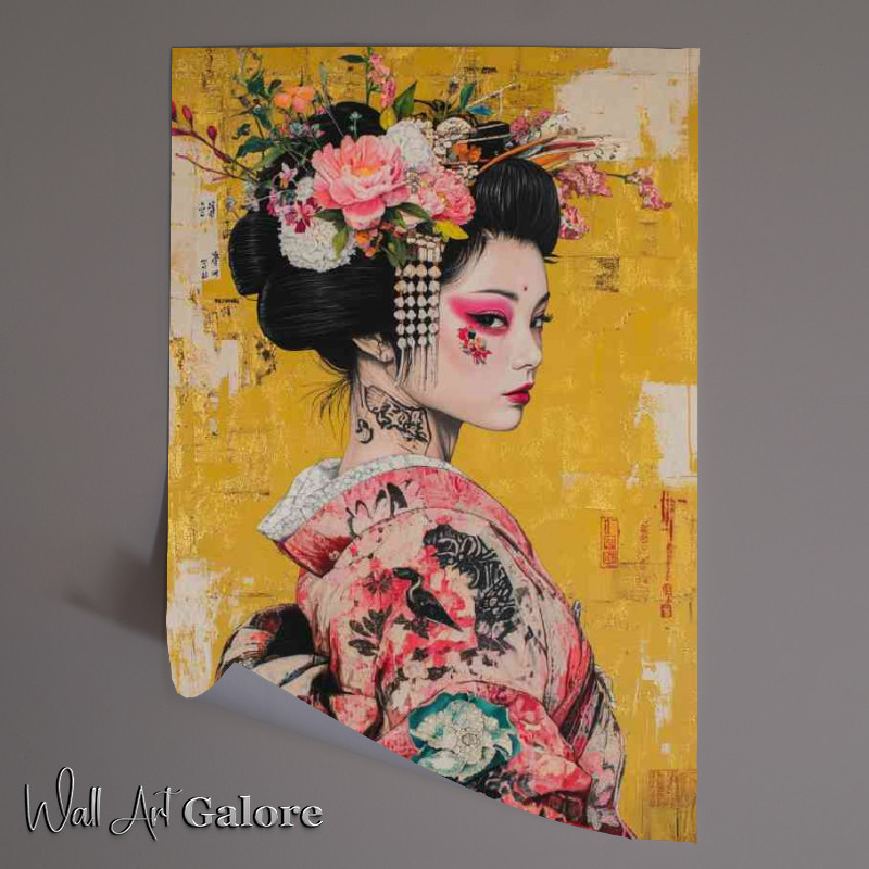 Buy Unframed Poster : (Japanese geisha with tattoos and flowers)