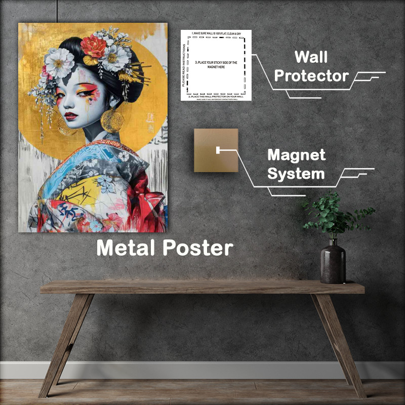 Buy Metal Poster : (Japanese street art collage of graffiti anime girl)