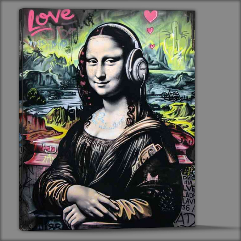 Buy Canvas : (Mona Lisa wearing headphones with graffiti)