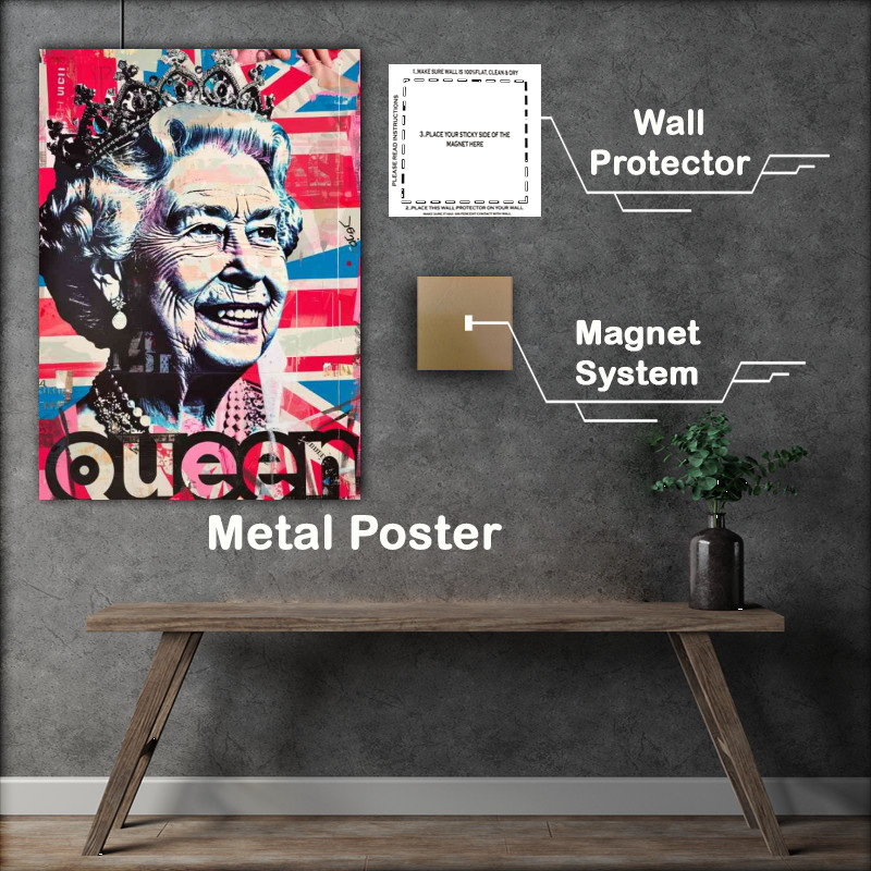Buy Metal Poster : (The Queen and her flag)