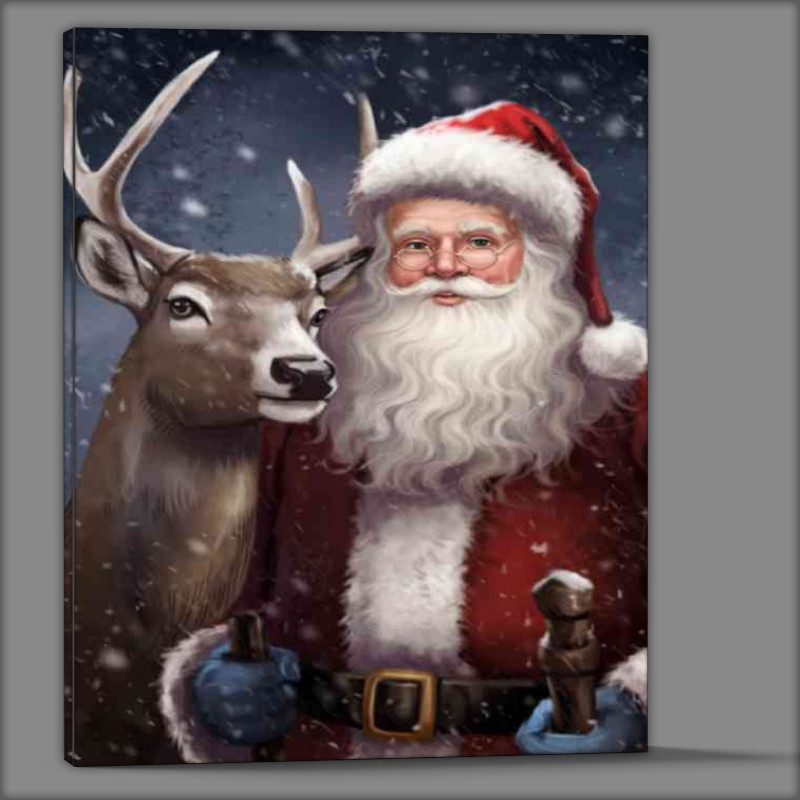Buy Canvas : (Santa clause on a snowy night with his raindeer)
