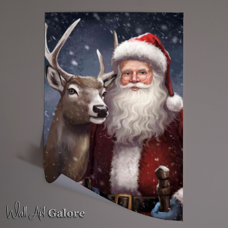Buy Unframed Poster : (Santa clause on a snowy night with his raindeer)