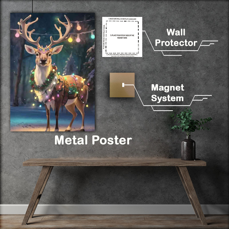 Buy Metal Poster : (Scene of a majestic reindeer standing christmas)