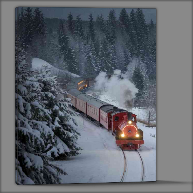 Buy Canvas : (Vintage christmas steam train in snow)