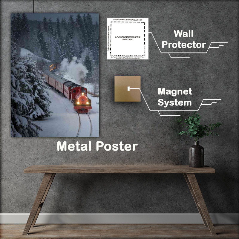 Buy Metal Poster : (Vintage christmas steam train in snow)