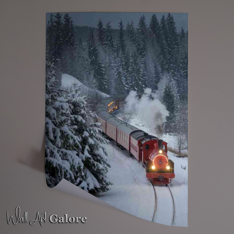 Buy Unframed Poster : (Vintage christmas steam train in snow)
