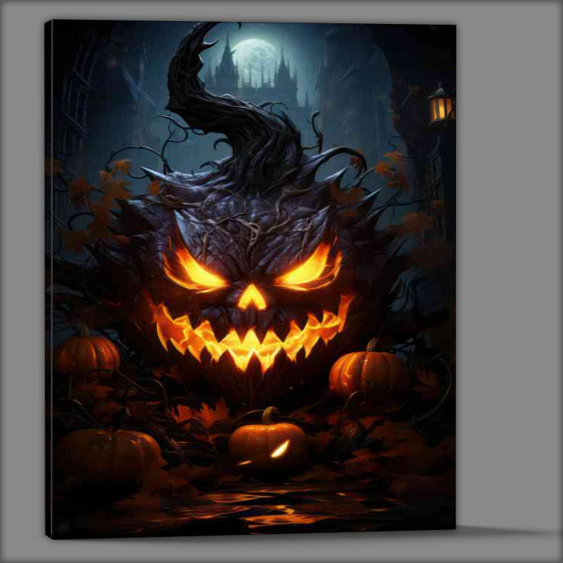 Buy Canvas : (Pumpkin glowing by the castle)