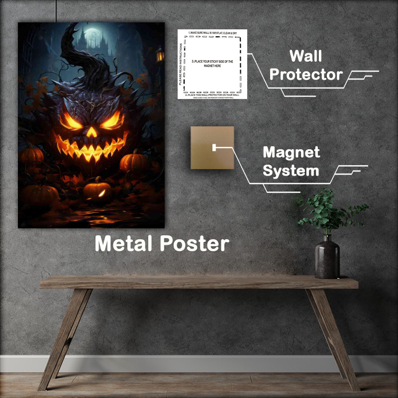 Buy Metal Poster : (Pumpkin glowing by the castle)