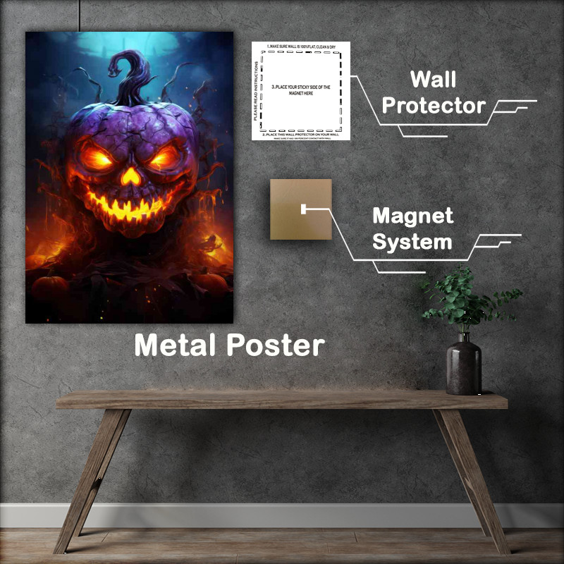 Buy Metal Poster : (Pumpkin head glowing fire)