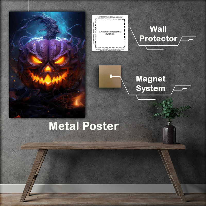 Buy Metal Poster : (Purple style glowing fire pumpkin head)