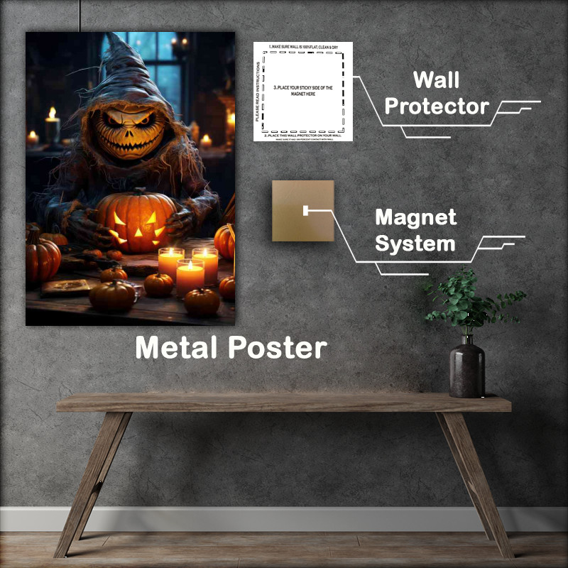 Buy Metal Poster : (The scarecrow and the pumpkin)