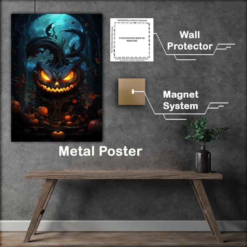 Buy Metal Poster : (Whitches castel and the live pumpkin head)