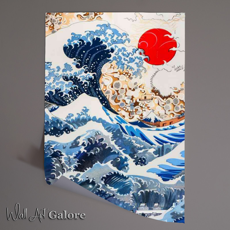 Buy Unframed Poster : (Blue waves and the red sun)