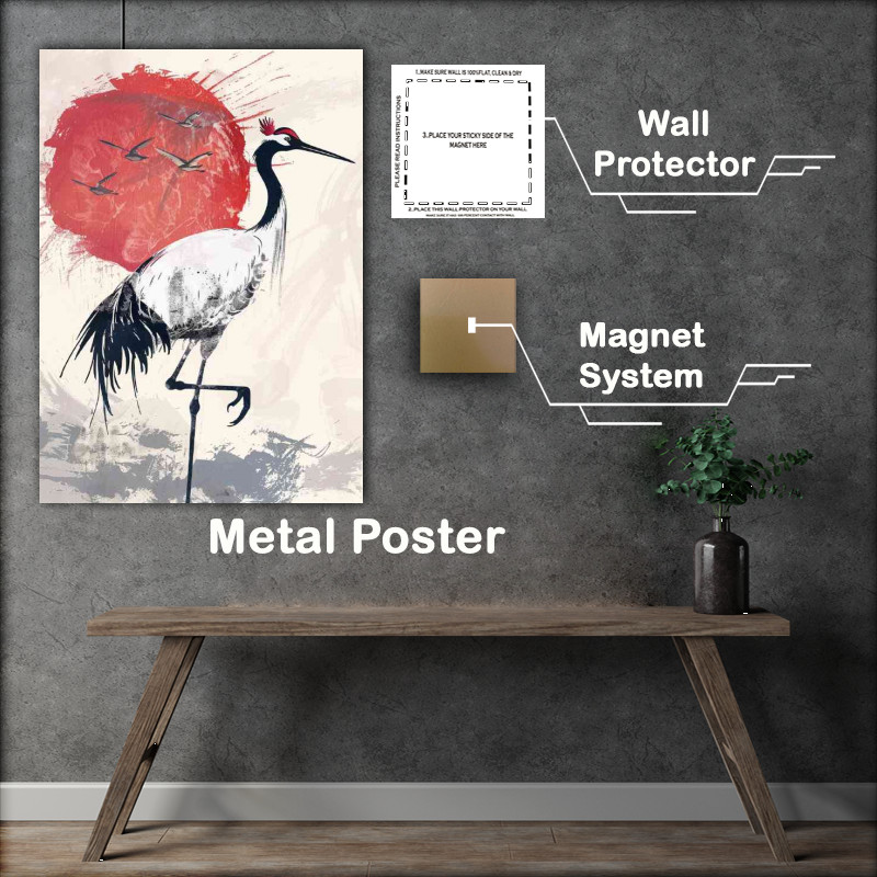Buy Metal Poster : (Chinese ink art style of the Crane)