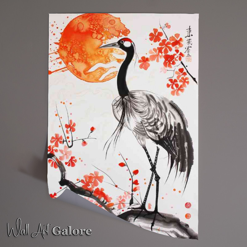 Buy Unframed Poster : (Crane on a branch wit the sun)
