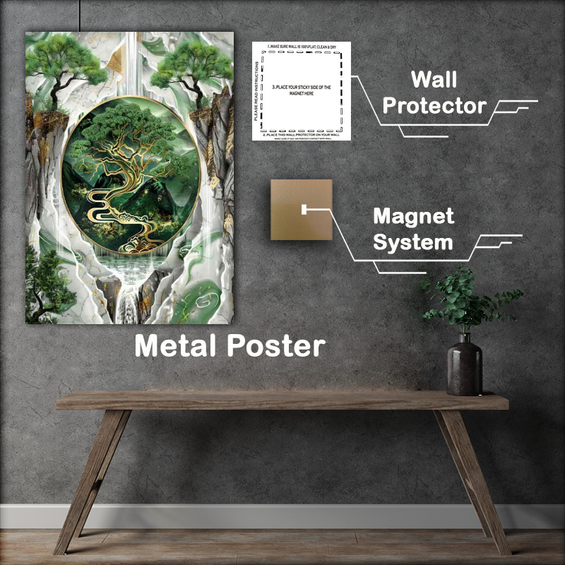 Buy Metal Poster : (Green tree of life with gold accents)