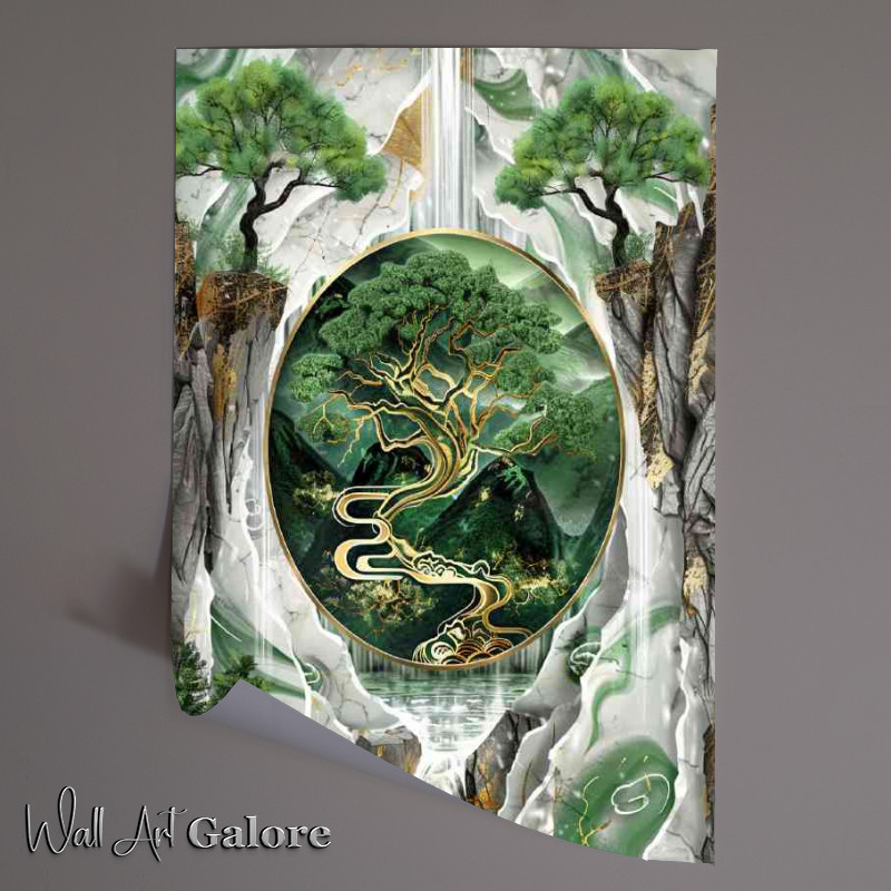 Buy Unframed Poster : (Green tree of life with gold accents)