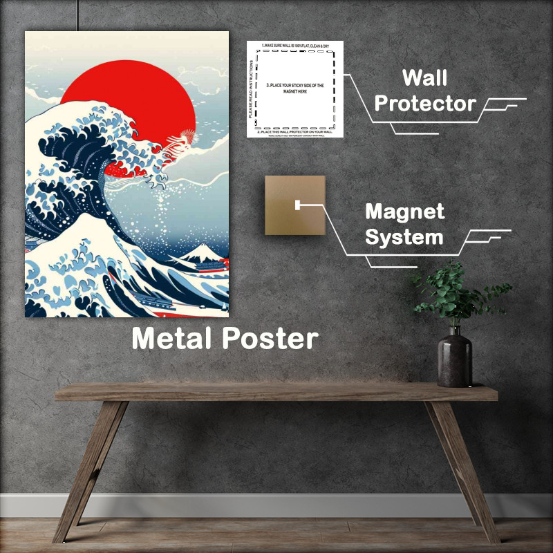 Buy Metal Poster : (Japanese style blue waves)