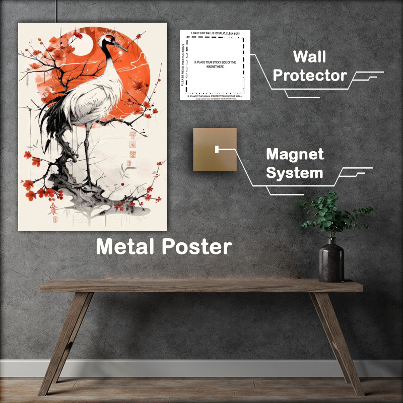 Buy Metal Poster : (Lively Crane red sun)