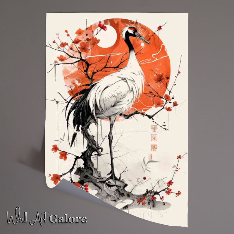 Buy Unframed Poster : (Lively Crane red sun)