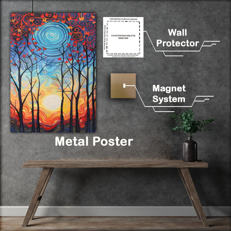 Buy Metal Poster : (Autumn brown trees and swirly winds)