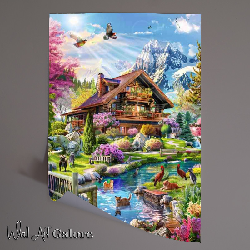 Buy Unframed Poster : (Beautiful house in the mountains with flowers)