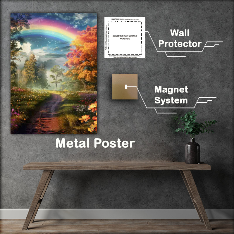 Buy Metal Poster : (Beautiful rainbow with an earthy path)