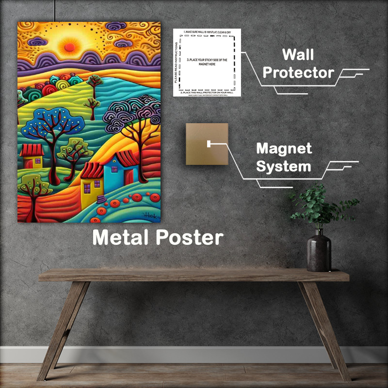 Buy Metal Poster : (Colourful farming fields abstract)