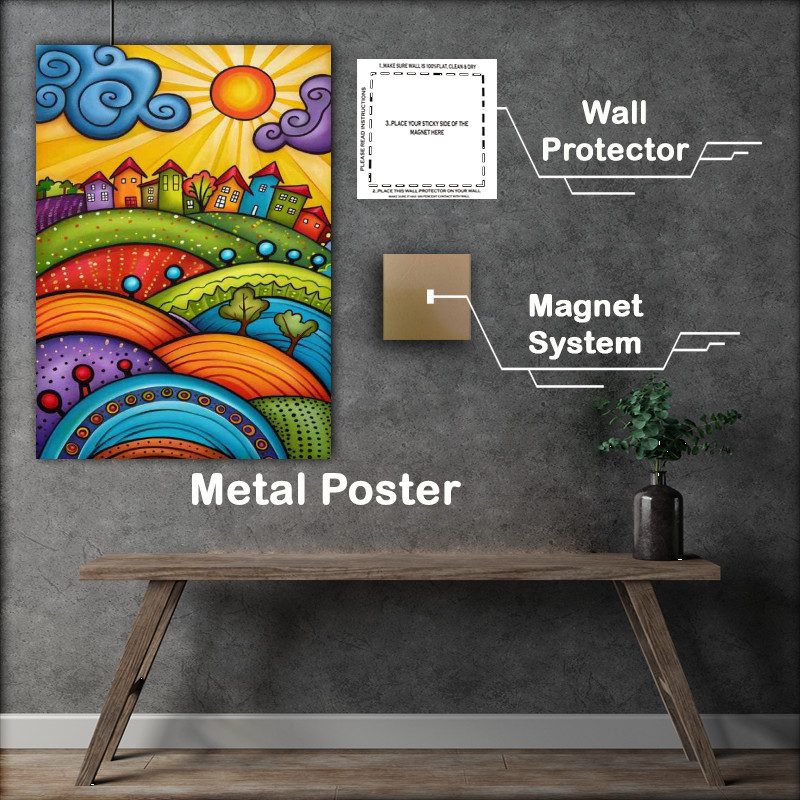 Buy Metal Poster : (Colourful hills and the village houses)