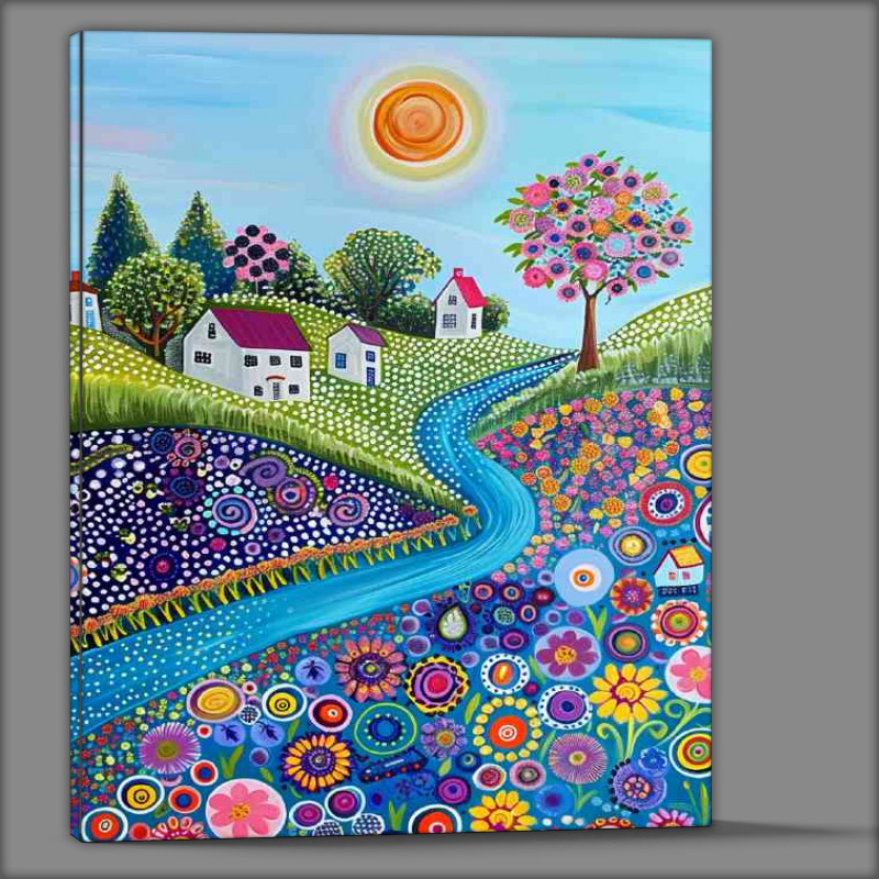 Buy Canvas : (Flowing stream and circled flowers)