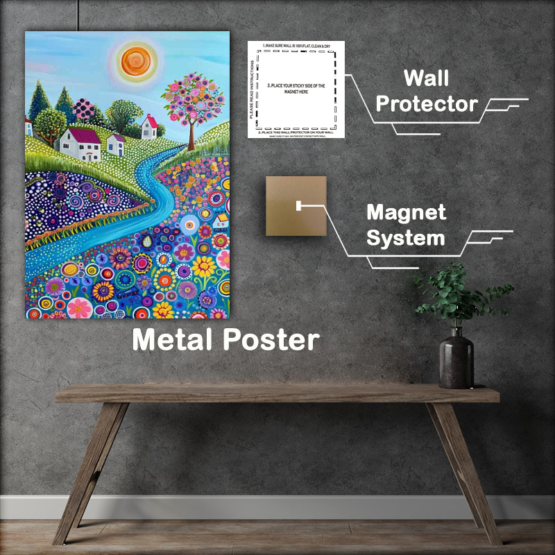 Buy Metal Poster : (Flowing stream and circled flowers)