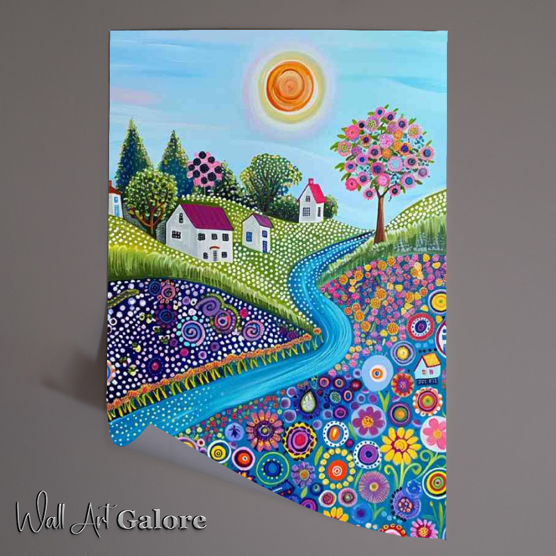Buy Unframed Poster : (Flowing stream and circled flowers)