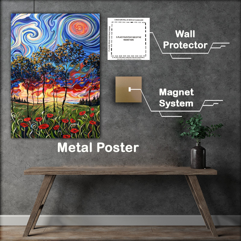 Buy Metal Poster : (Liquid swirls in the poppy field)