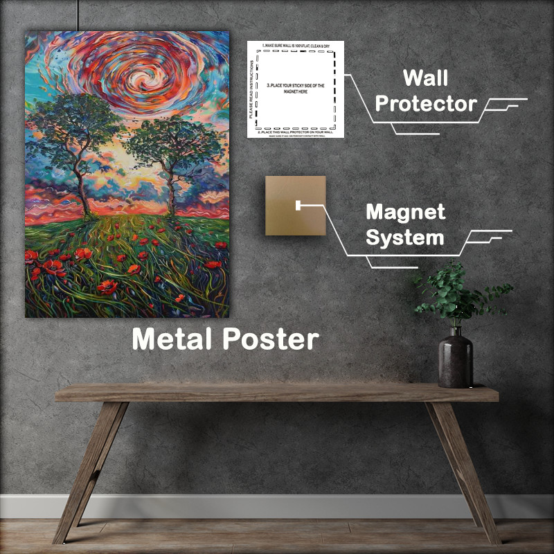 Buy Metal Poster : (Liquid swirls of poppy field and trees)