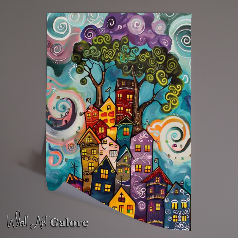 Buy Unframed Poster : (Painting houses stacked to the sky surreal)