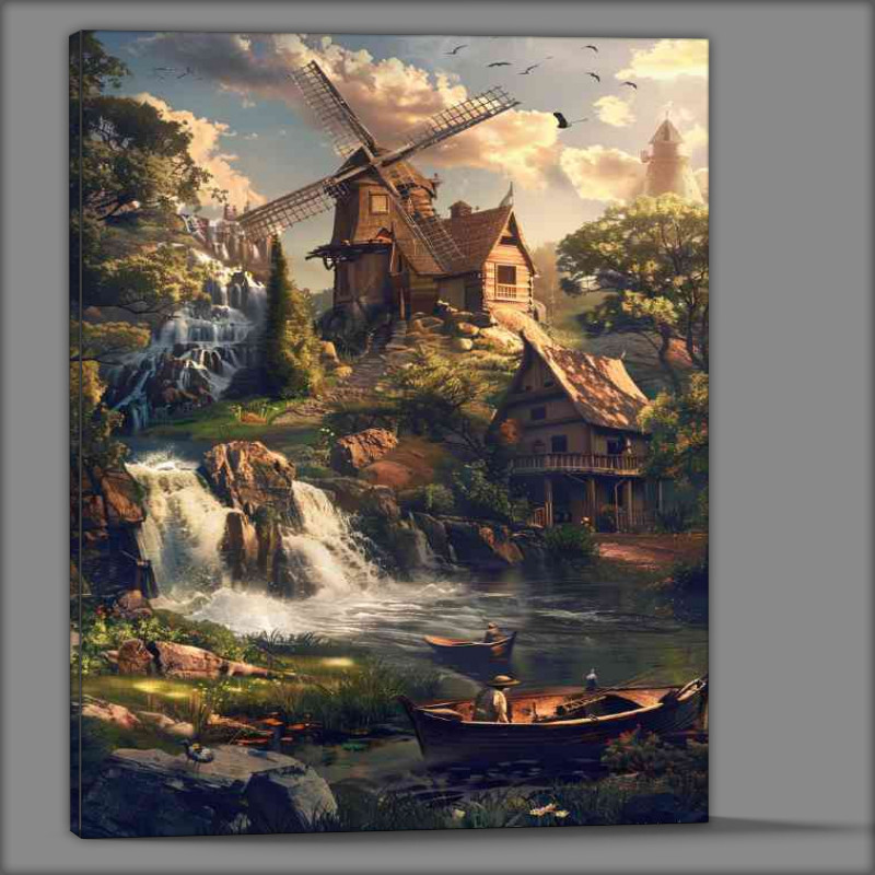 Buy Canvas : (River boat and the old windmil)