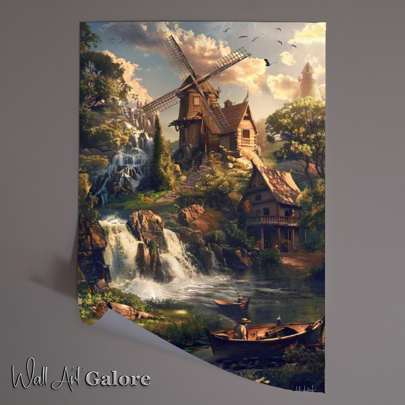 Buy Unframed Poster : (River boat and the old windmil)