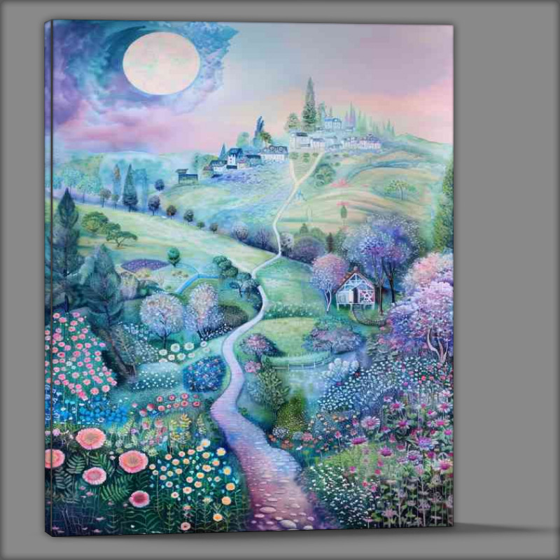 Buy Canvas : (The painted flowery fields with sweeping long path)