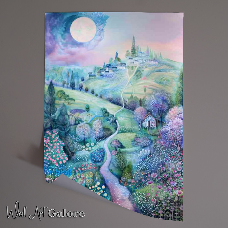 Buy Unframed Poster : (The painted flowery fields with sweeping long path)