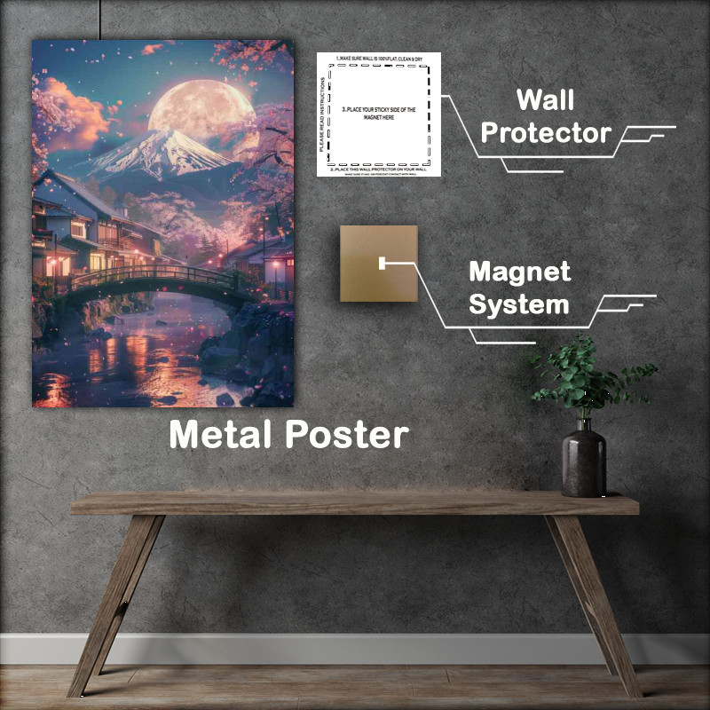 Buy Metal Poster : (Full moon night with Mount Fuji)