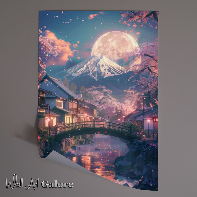 Buy Unframed Poster : (Full moon night with Mount Fuji)