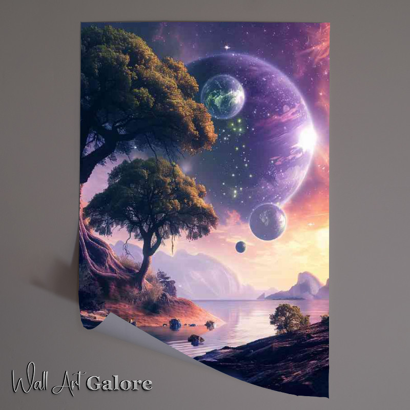 Buy Unframed Poster : (Alien planet landscape with giant green trees)