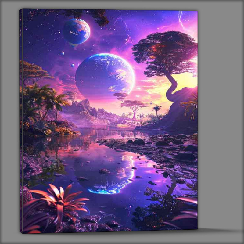 Buy Canvas : (Beautiful vibrant purples with two moons)