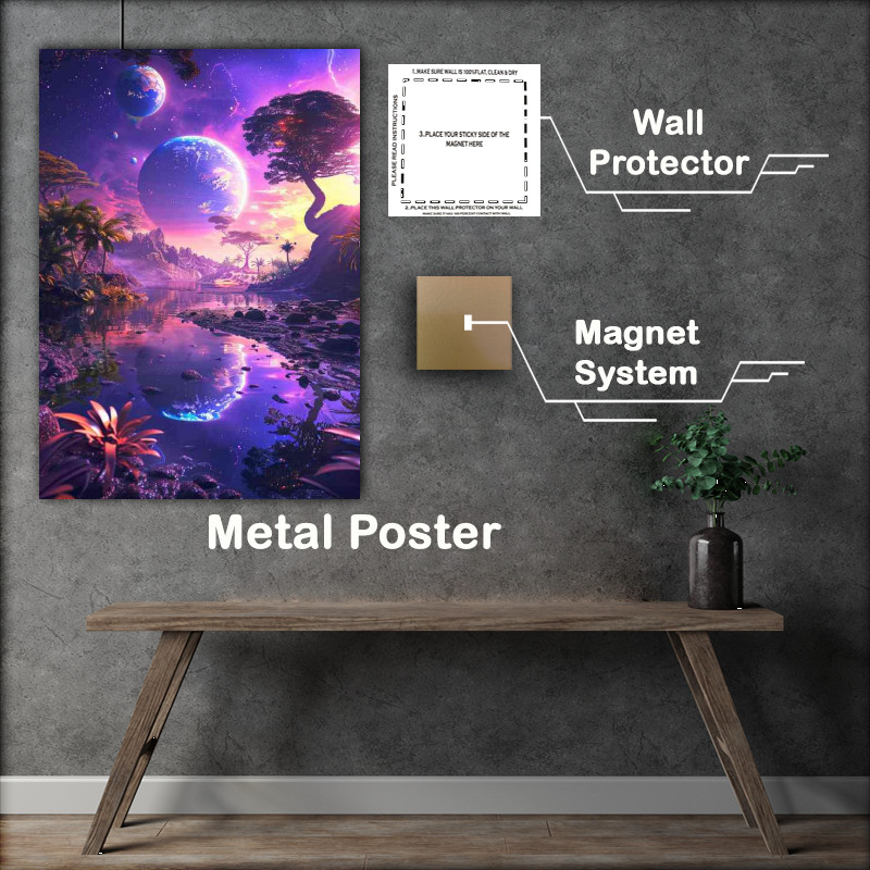 Buy Metal Poster : (Beautiful vibrant purples with two moons)