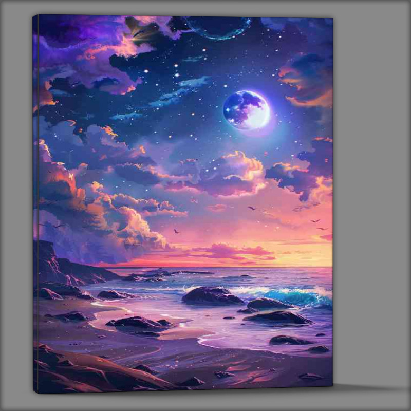 Buy Canvas : (Fantasy moon with purple and starry stars)