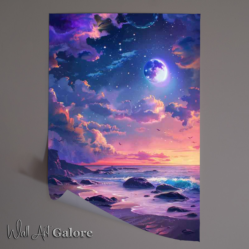 Buy Unframed Poster : (Fantasy moon with purple and starry stars)