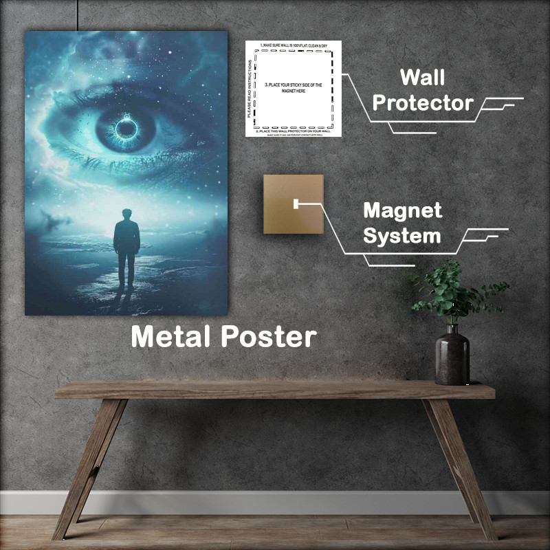 Buy Metal Poster : (Man standing in the eye of the universe)