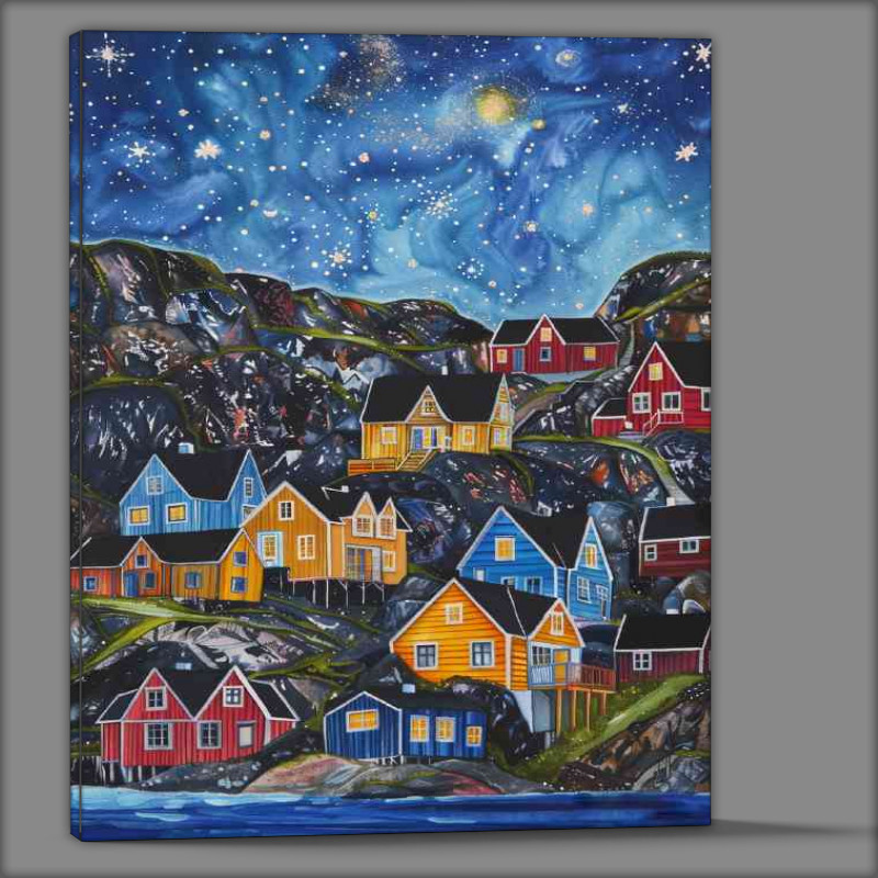 Buy Canvas : (A painting of colorful Scandinavian houses)