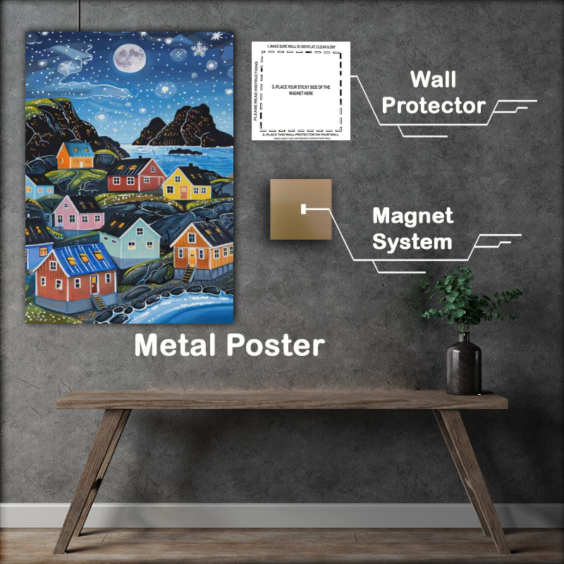 Buy Metal Poster : (Colorful Scandinavian houses by the sea)